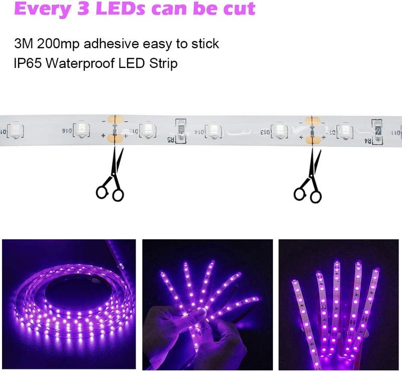 LightingWill Super Bright 60W LED UV Black Light Strip, Waterproof Blacklights 5M/16.4ft 3528SMD 300LED Ultraviolet Light for Party Night Fishing with 12V 5A Power Supply - Image 4