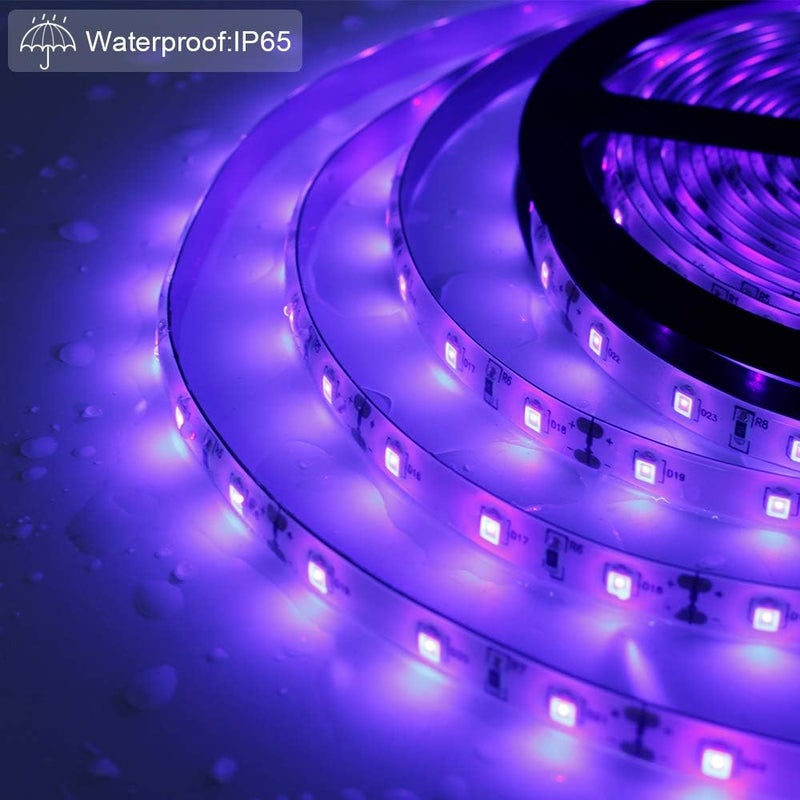 LightingWill Super Bright 60W LED UV Black Light Strip, Waterproof Blacklights 5M/16.4ft 3528SMD 300LED Ultraviolet Light for Party Night Fishing with 12V 5A Power Supply - Image 2