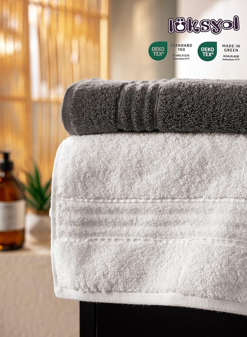 LuksYol Luxury Towel Set - 100% Pure Turkish Cotton - 600 GSM Premium Absorbent & Fluffy Towels - Ultra Soft & Gentle on Skin - Set of 6 (2 Bath 140x70cm, 2 Hand 50x90cm, 2 Wash 50x30cm) - Hotel & Spa Quality Towels - Oeko-Tex Certified (Made in Green & Standard 100) - Highly Absorbent & Quick Drying - Elegant Modern Design - Ideal for Daily Use, Gifting, or Guest Towels - Long-Lasting Durability with Soft Touch - White - Premium Weaving for Luxurious Texture - Fade-Resistant & Machine Washable - Perfect for Bathroom, Gym, Spa & Travel - High-End Cotton Towels by LuksYol - Designed for Comfort & Style with a Premium Feel That Lasts Wash After Wash - Image 3