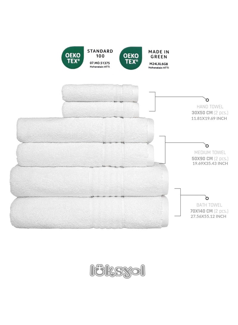 LuksYol Luxury Towel Set - 100% Pure Turkish Cotton - 600 GSM Premium Absorbent & Fluffy Towels - Ultra Soft & Gentle on Skin - Set of 6 (2 Bath 140x70cm, 2 Hand 50x90cm, 2 Wash 50x30cm) - Hotel & Spa Quality Towels - Oeko-Tex Certified (Made in Green & Standard 100) - Highly Absorbent & Quick Drying - Elegant Modern Design - Ideal for Daily Use, Gifting, or Guest Towels - Long-Lasting Durability with Soft Touch - White - Premium Weaving for Luxurious Texture - Fade-Resistant & Machine Washable - Perfect for Bathroom, Gym, Spa & Travel - High-End Cotton Towels by LuksYol - Designed for Comfort & Style with a Premium Feel That Lasts Wash After Wash - Image 5