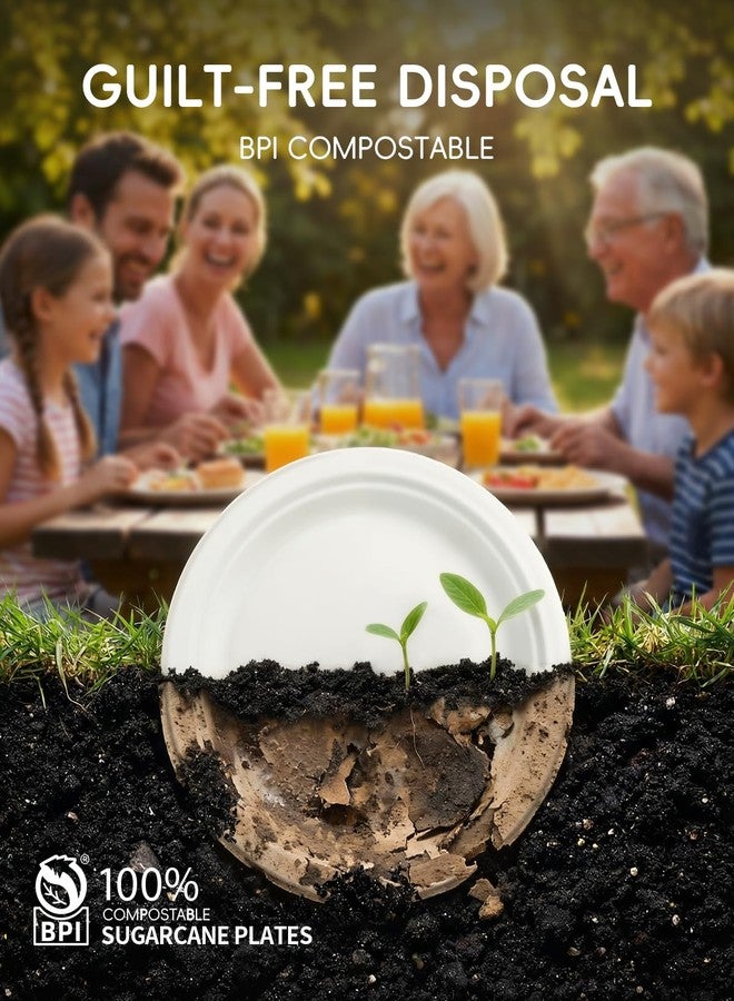 Goodluck 7 Inch Bulk Compostable Plates 500 Pack, White 100% FSC Certified Heavy Duty Sugarcane Plates, Commercial Eco Friendly Disposable Plates for Party, Wedding, BBQ, Catering & Everyday Use - Image 3