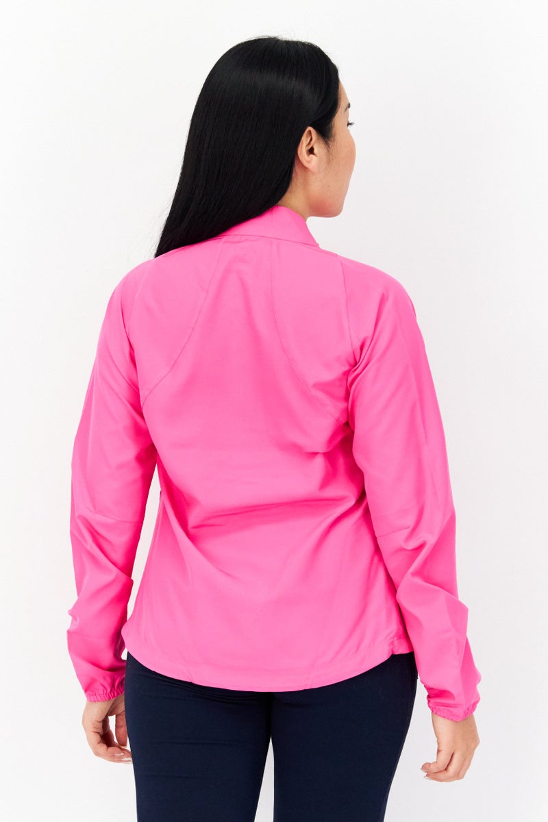 asics جاكيت نسائي بأكمام طويلة بشعار العلامة التجارية، توهج وردي - Image 3