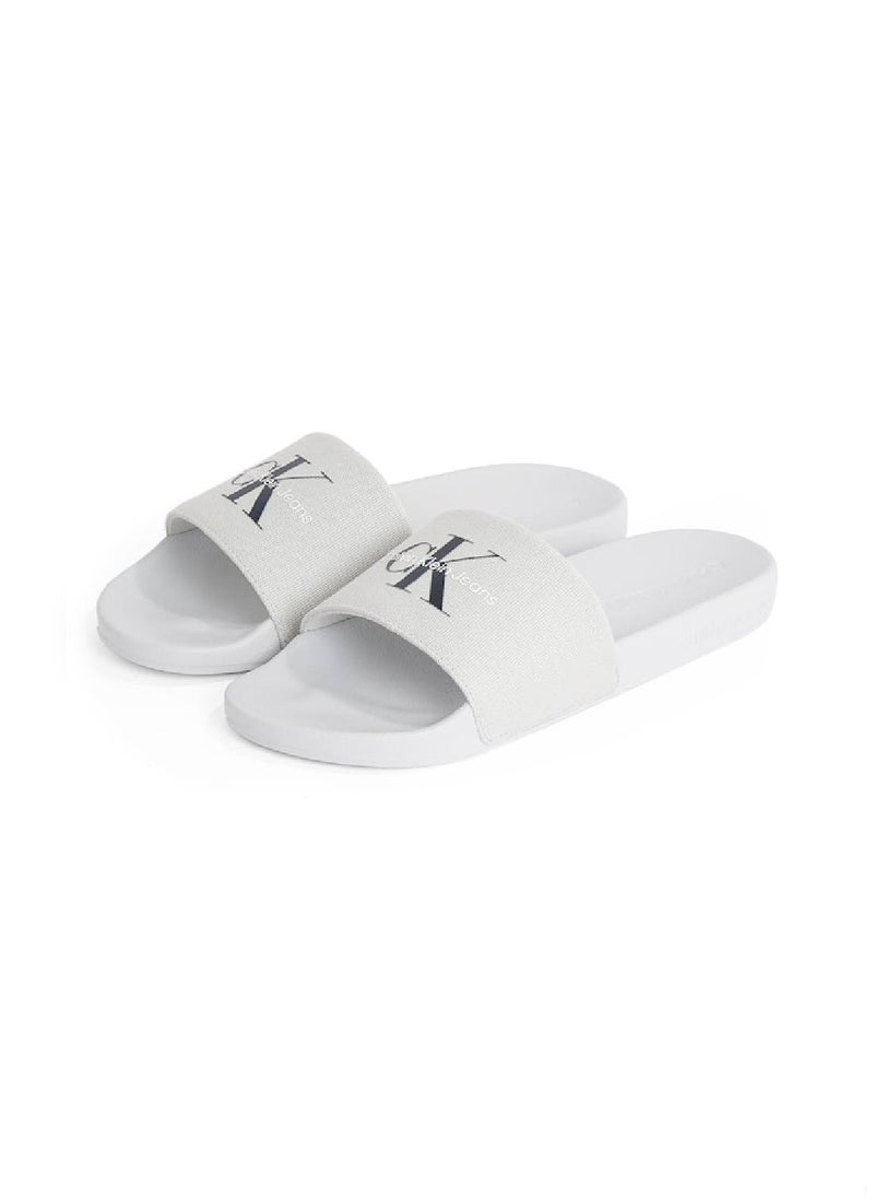 Calvin Klein Jeans Men's Canvas Logo Sliders - Cotton, White  - Image 2