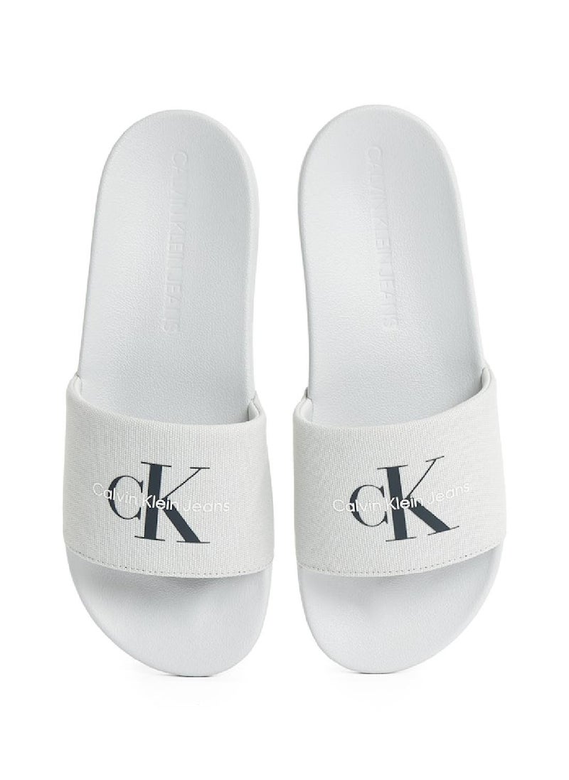Calvin Klein Jeans Men's Canvas Logo Sliders - Cotton, White  - Image 4