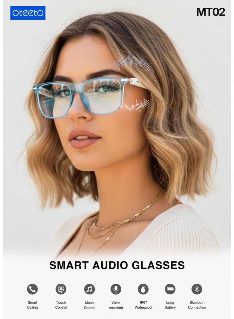أوتيتو MT02 Smart Audio Glasses in White with Bluetooth Calling, Music Playback, and Multi-Functional Touch Controls, Lightweight and Stylish Wearable, Perfect for Hands-Free Communication, Outdoor Activities, Travel, Fitness, and Everyday Use - Image 1