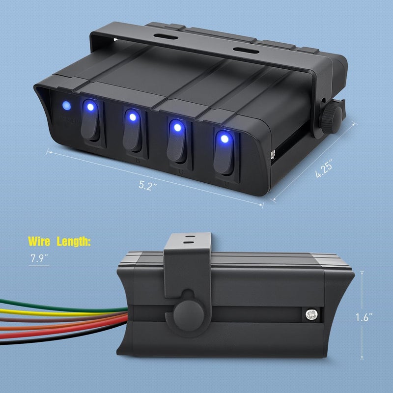 Nilight 4 Gang Rocker Switch Box Waterproof SPST Toggle Panel Blue LED 12V 24V 20A 40Amp Max for Automotive Cars Vehicles Boats RVs Campers SUVs - Image 3