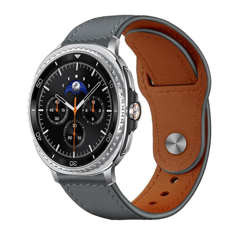 erorex For Samsung Galaxy Watch8 / 8 Classic Rivet Buckle Genuine Leather Watch Band(Grey) - Image 1