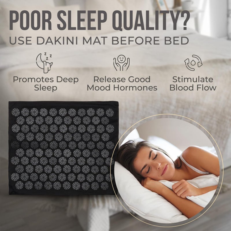 Dakini Acupressure Mat and Pillow Set with Extra Mini Accupressure Massage Pad - Acupuncture Mat Full Body - Accupoint Pad with Pressure Point for Back Pain (Black) - Image 2
