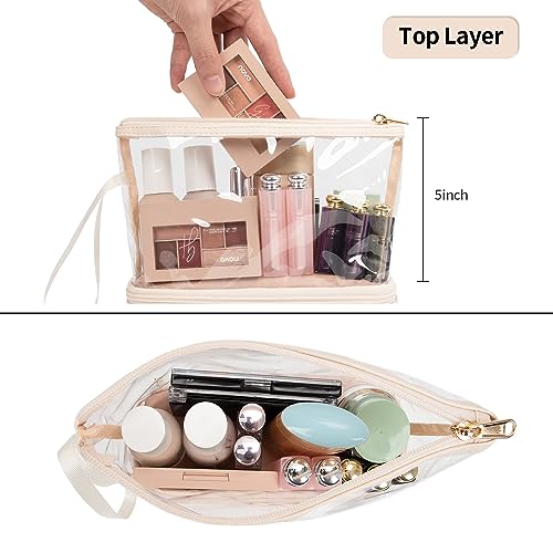 Ethereal Clear Makeup Bag, Cream Small Cosmetic Bag Travel Makeup Bag for Women TSA Approved Toiletry Bag Portable Makeup Pouch - Image 2
