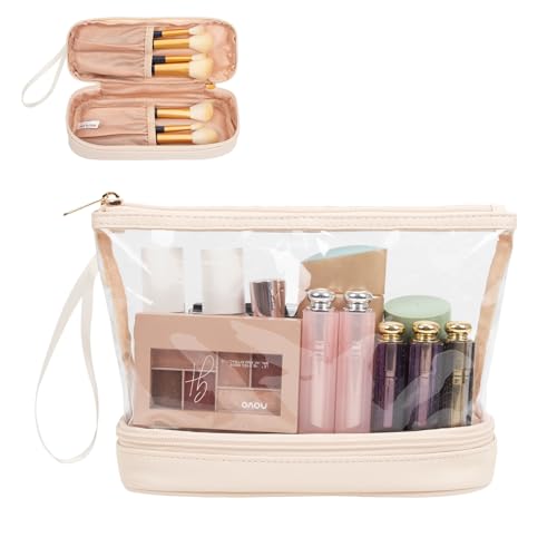 Ethereal Clear Makeup Bag, Cream Small Cosmetic Bag Travel Makeup Bag for Women TSA Approved Toiletry Bag Portable Makeup Pouch - Image 1