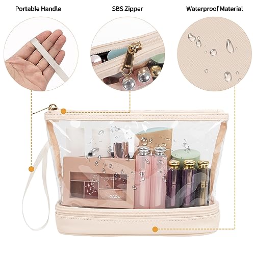Ethereal Clear Makeup Bag, Cream Small Cosmetic Bag Travel Makeup Bag for Women TSA Approved Toiletry Bag Portable Makeup Pouch - Image 4