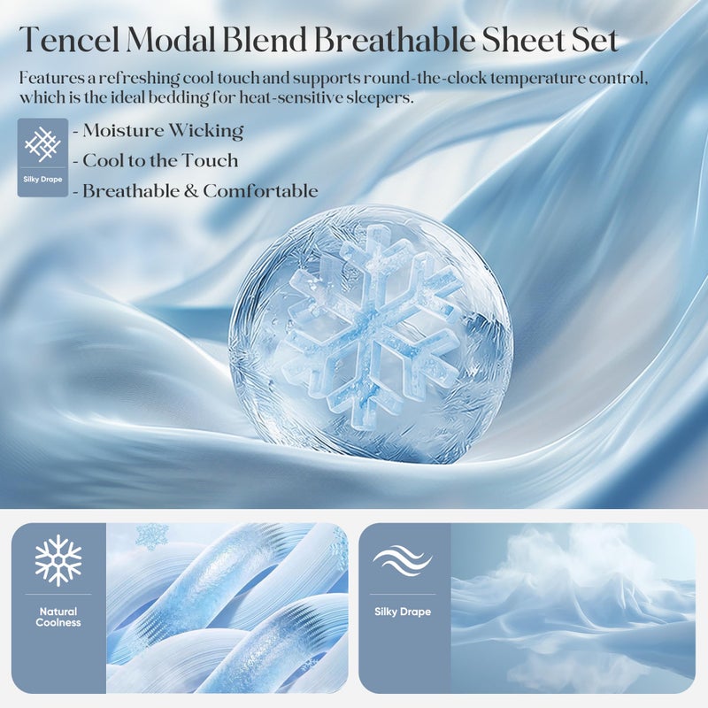 GroundBam Silver Infused Bed Sheets Set, Cooling Tencel Sheet with Self-Cleaning Technology for 3X Freshness Sleep, Hypoallergenic & Breathable sheet Perfect for Hot Sleepers & Sensitive Skin (Blue, Queen ) - Image 3