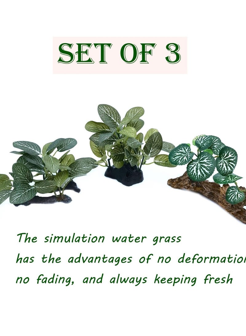 KASTWAVE Artificial Fish Tank Decorative Plants, 3 Pieces Artificial Water Tortoise Tank Aquarium Plants Resin Sinking Wood Landscape Decorations - Image 3