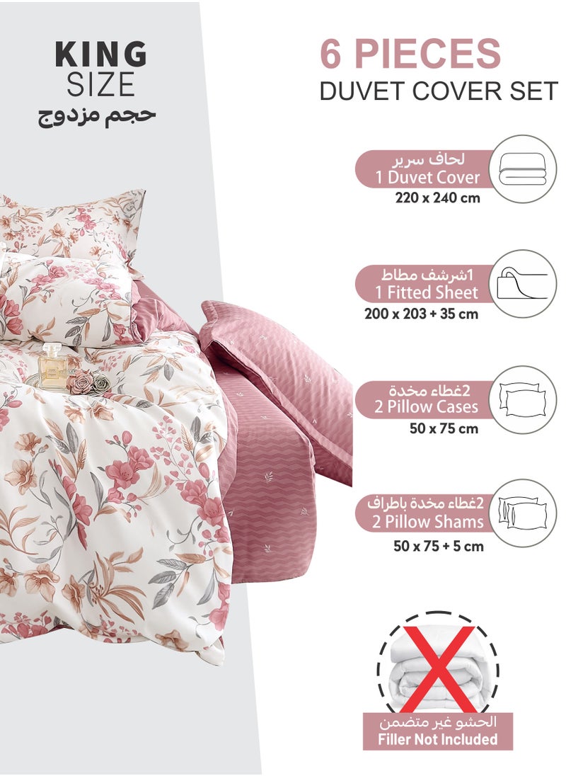 Donetella Printed Duvet Set, King Size 220x240 cm - 6-Pcs Bed Set, Microfiber Fabric - 1 Duvet Cover, 1 Fitted Sheet, 2 Pillow Shams, 2 Pillowcases (Filler Not Included)  - Image 3
