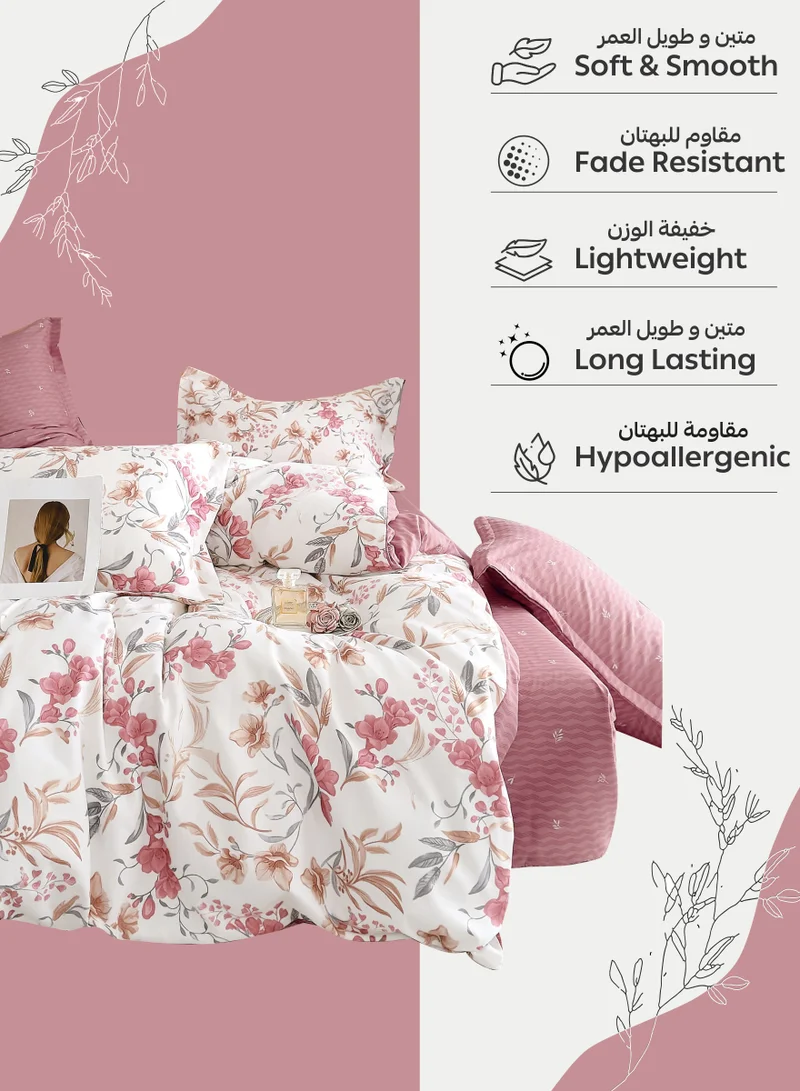 Donetella Printed Duvet Set, King Size 220x240 cm - 6-Pcs Bed Set, Microfiber Fabric - 1 Duvet Cover, 1 Fitted Sheet, 2 Pillow Shams, 2 Pillowcases (Filler Not Included)