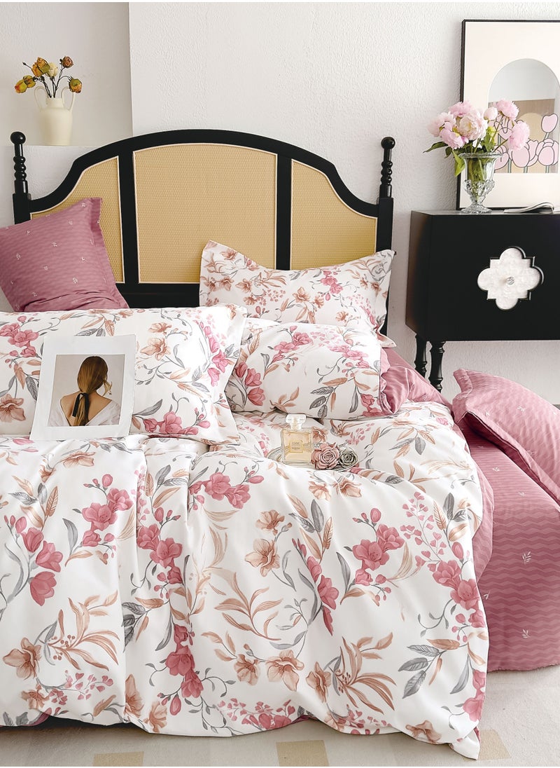 Donetella Printed Duvet Set, King Size 220x240 cm - 6-Pcs Bed Set, Microfiber Fabric - 1 Duvet Cover, 1 Fitted Sheet, 2 Pillow Shams, 2 Pillowcases (Filler Not Included)  - Image 1