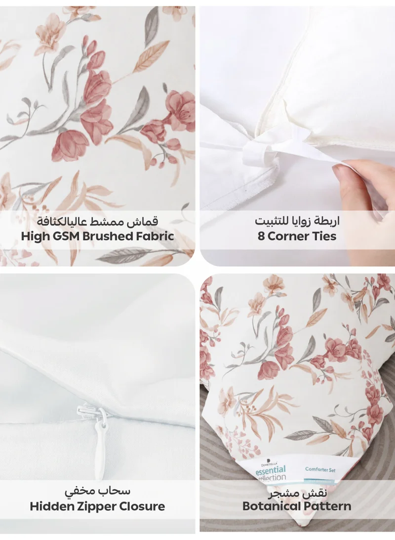Donetella KING (200x200 cm) Printed Duvet Set, King Size 220x240 cm - 6-Pcs Bed Set, Microfiber Fabric - 1 Duvet Cover, 1 Fitted Sheet, 2 Pillow Shams, 2 Pillowcases (Filler Not Included)  | Best Price UAE