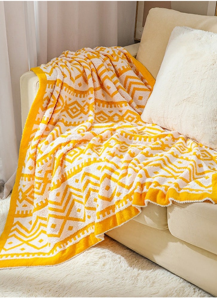 Loquat Bohemian Style Printed Soft Throw Blanket Keep Warm Yellow/White  - Image 1