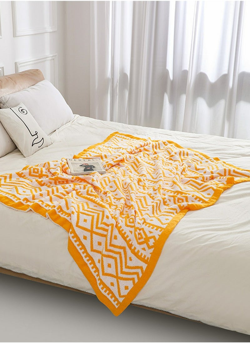 Loquat Bohemian Style Printed Soft Throw Blanket Keep Warm Yellow/White  - Image 2