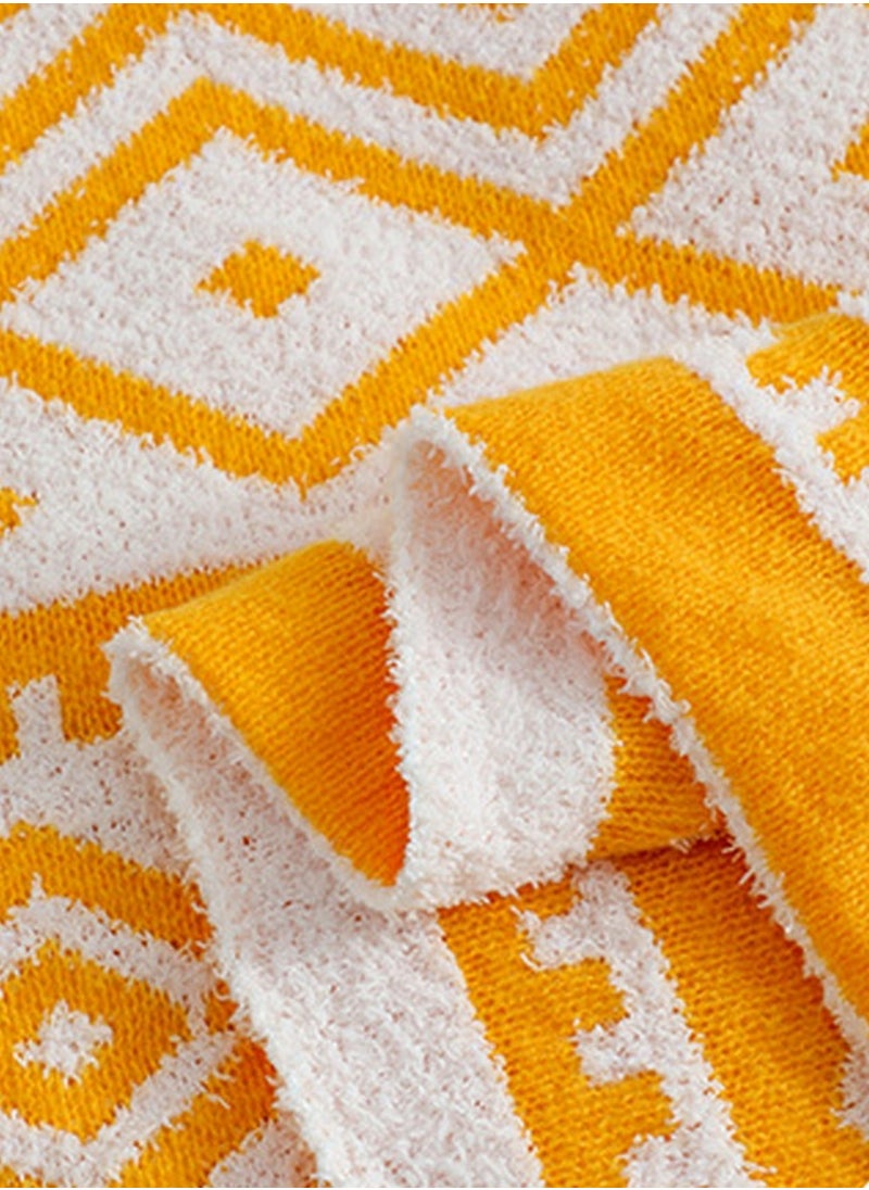 Loquat Bohemian Style Printed Soft Throw Blanket Keep Warm Yellow/White  - Image 3
