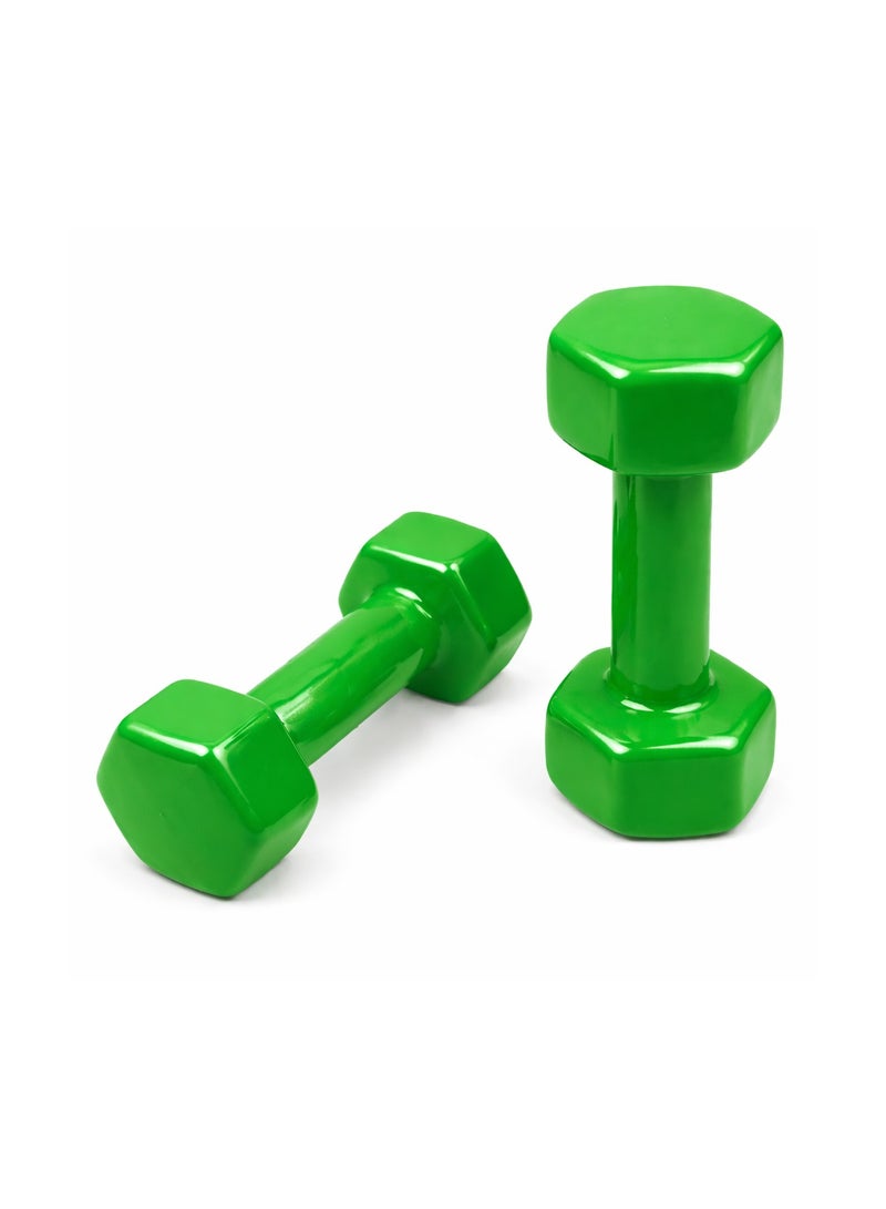H PRO HM Sports Vinyl Dumbbell Pair 3kg Each | Green Set of 2 Hand Weights for Strength Training - Image 3