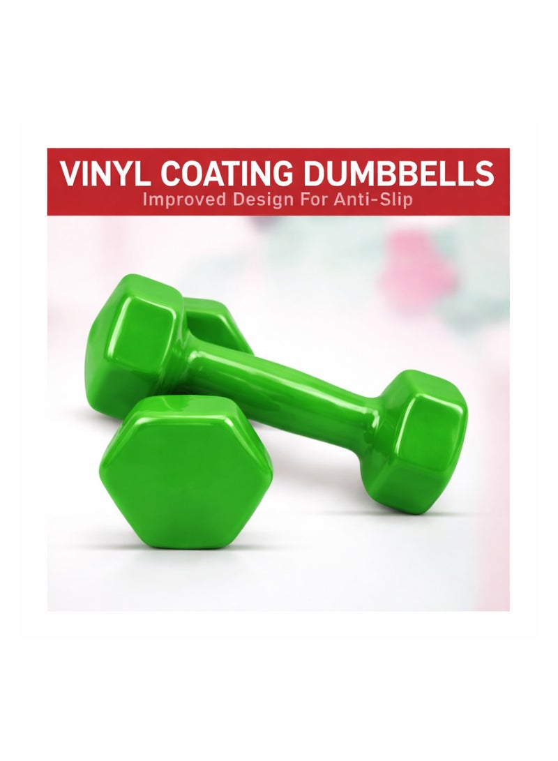 H PRO HM Sports Vinyl Dumbbell Pair 3kg Each | Green Set of 2 Hand Weights for Strength Training - Image 4
