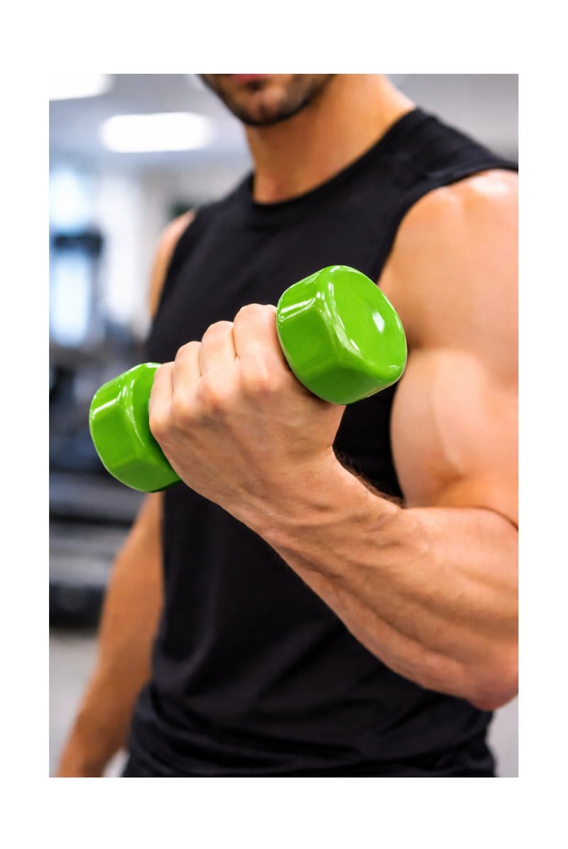 H PRO HM Sports Vinyl Dumbbell Pair 3kg Each | Green Set of 2 Hand Weights for Strength Training - Image 5