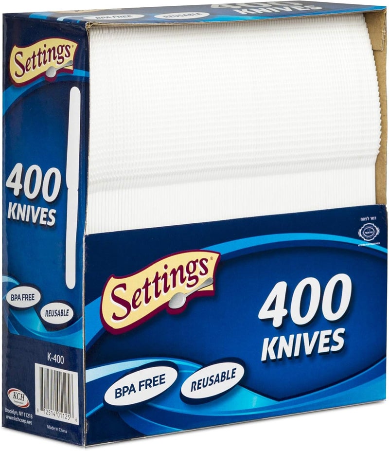 Settings Cutlery 400 Count Disposable Plastic White Knives - Image 1