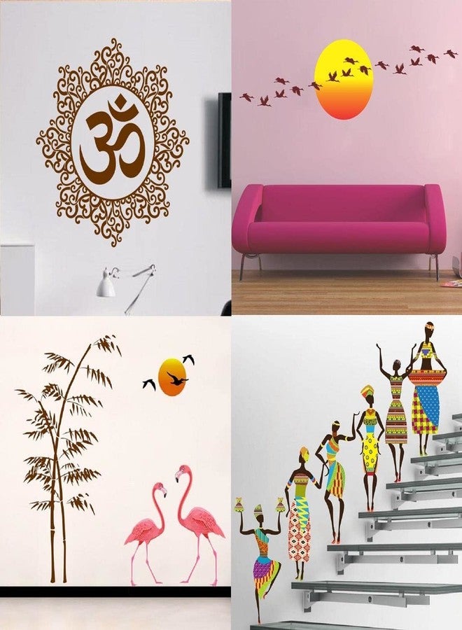Merical Set of 4 Designer Om, Sunrise & Flying Bird, Sunset swan Love, Tribal Lady, Wall Sticker for Wall D�cor, Living Room, Children Room - Image 1