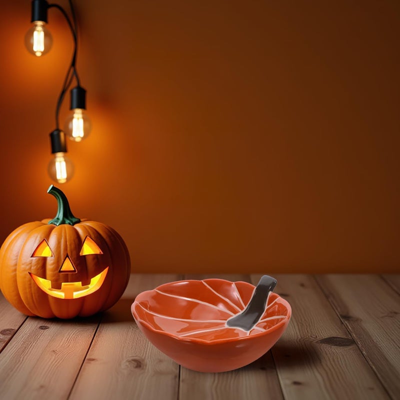 Cabilock Hand-Painted Ceramic Pumpkin Bowl, Halloween Serving Dish, Fall-themed Serving Dish Tableware for Breakfast Salads Candy Desserts - Image 2