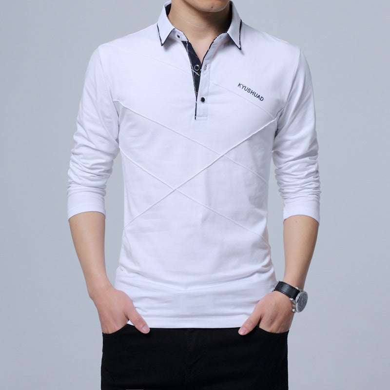 Korean Style Slim T-Shirt For Men 2025 Spring And Autum New Casual Men'S Large Size T-Shirt Lapel Men'S Long-Sleeved T-Shirt - Image 5