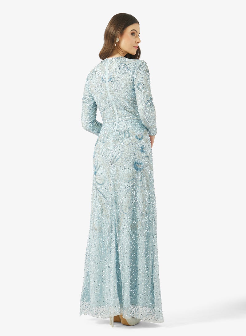 MARYISA Puff Sleeve Sequin Maxi Dress - Image 2