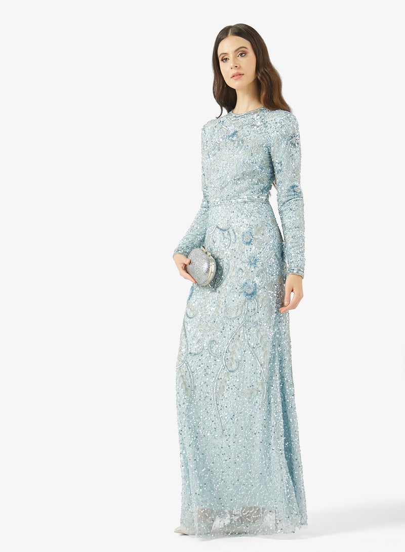 MARYISA Puff Sleeve Sequin Maxi Dress - Image 4