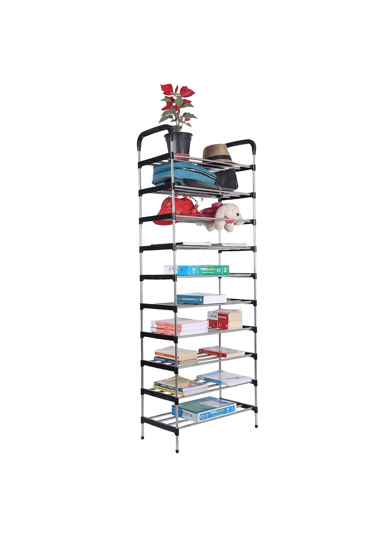 Three Secondz Three Secondz Steel Long Split to 2 Book Shelves for Study Room Office Racks and Shelves of Steel Rack Plastic Shoe Racks for Home Iron Shoe Racks Metal 10 Shelves Black  - Image 1