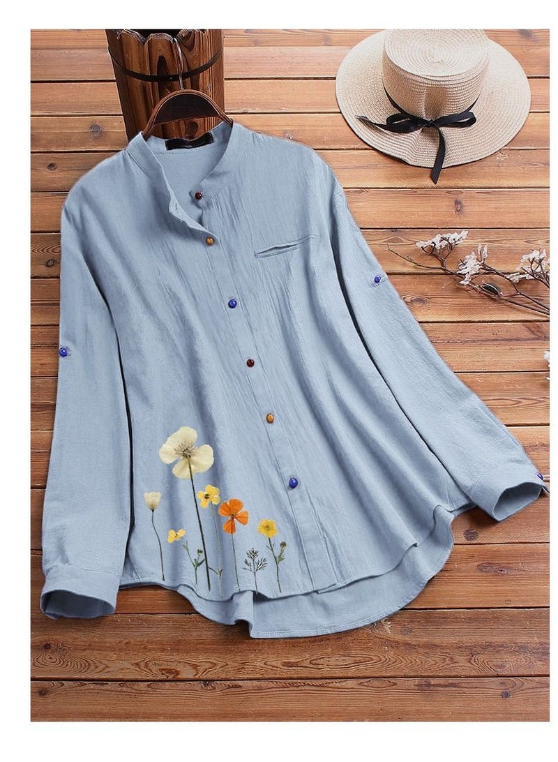 Loquat Women's Spring And Summer New Fashion Printed Cottonfabric Shirt 