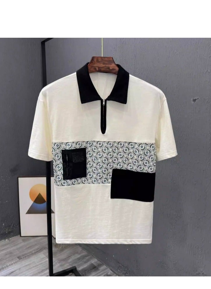 Men's Splicing Half Zipper T-shirt Polo Shirt - Image 1