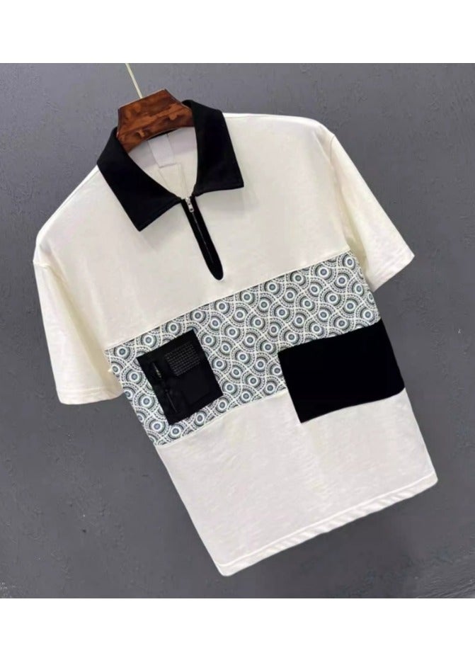 Men's Splicing Half Zipper T-shirt Polo Shirt - Image 3