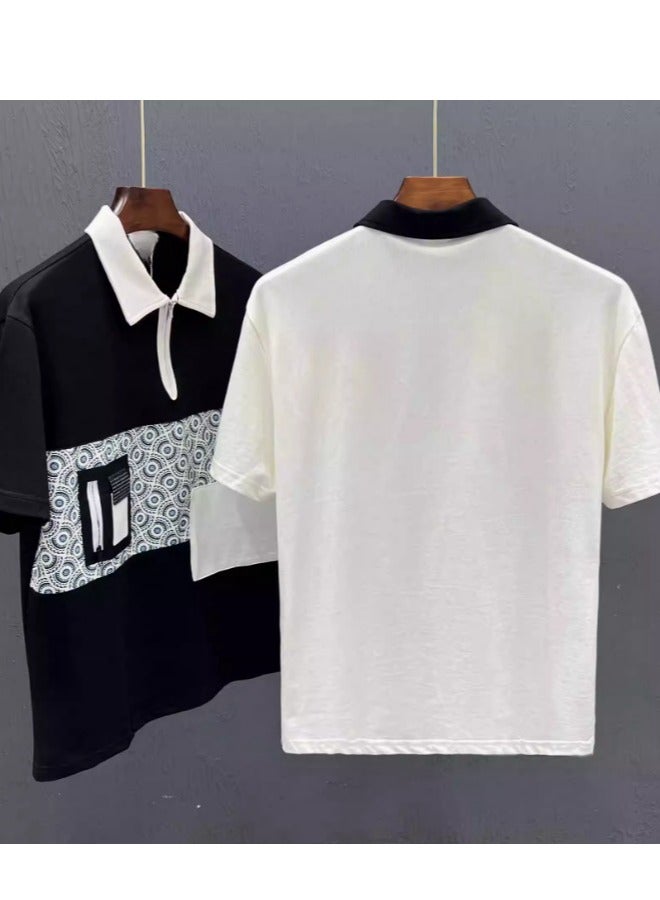 Men's Splicing Half Zipper T-shirt Polo Shirt - Image 5