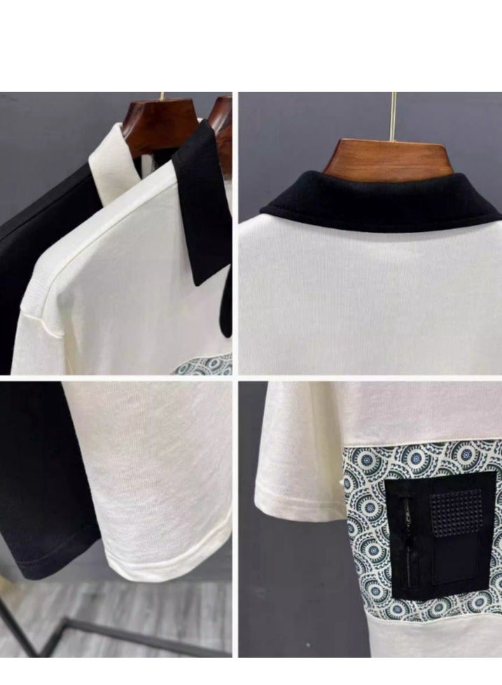 Men's Splicing Half Zipper T-shirt Polo Shirt - Image 4