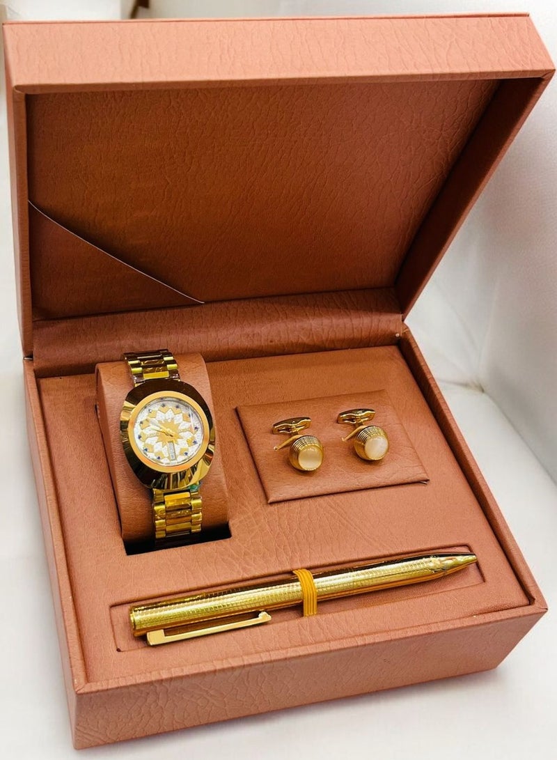 Elegant Islamic Men's Watch, Pen, and Cufflink Set – Perfect Gift for Eid & Ramadan