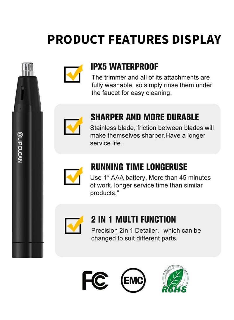 CLIPCLEAN Ear and Nose Hair Trimmer Clipper, 7000 RPM Professional Painless Eyebrow & Facial Hair Trimmer for Men/Women,  USB Rechargeable Electric Nose Hair Trimmer with IPX5 Waterproof, Black - Image 3