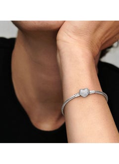 PANDORA Silver bracelet with heart-shaped clasp and cubic zirconia, Size 17  - Image 3