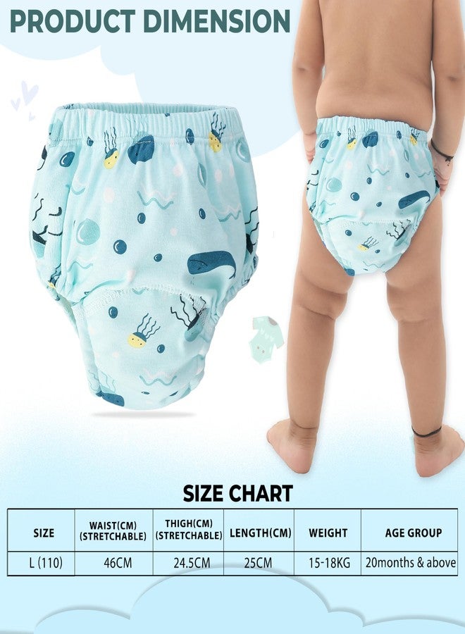 Bembika Baby Training Pant - Soft Cotton, Reusable, and Leak-Resistant Potty Training Pants for Kids Padded Underwear for Babies to Support a Smooth Diaper Free Transition (L Size For 18-24 Months Underwater World Theme) - Image 3