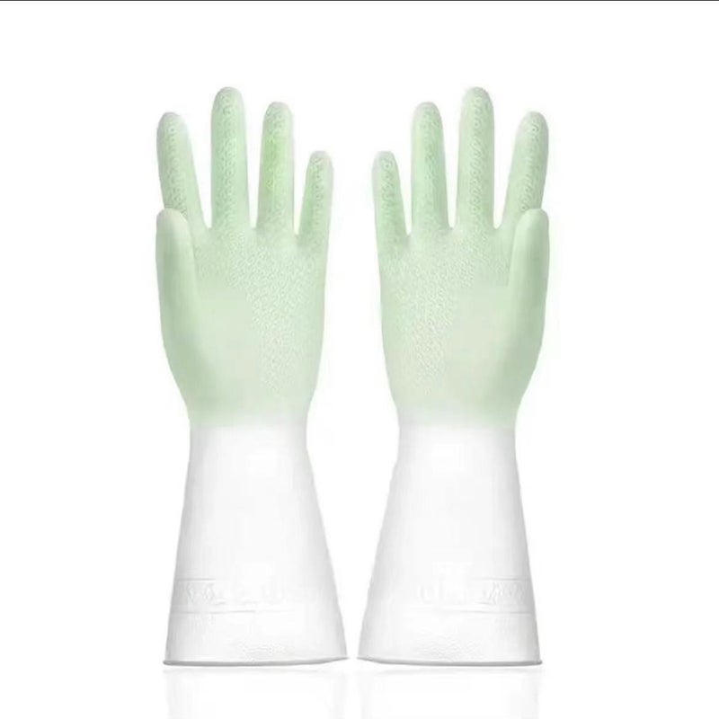Kitchen Dish Washing Gloves Household Rubber Gloves Womens Waterproof Hook-proof Rubber Durable Gloves Household Gloves Morandi bicolor (green) Morandi bicolor (green)