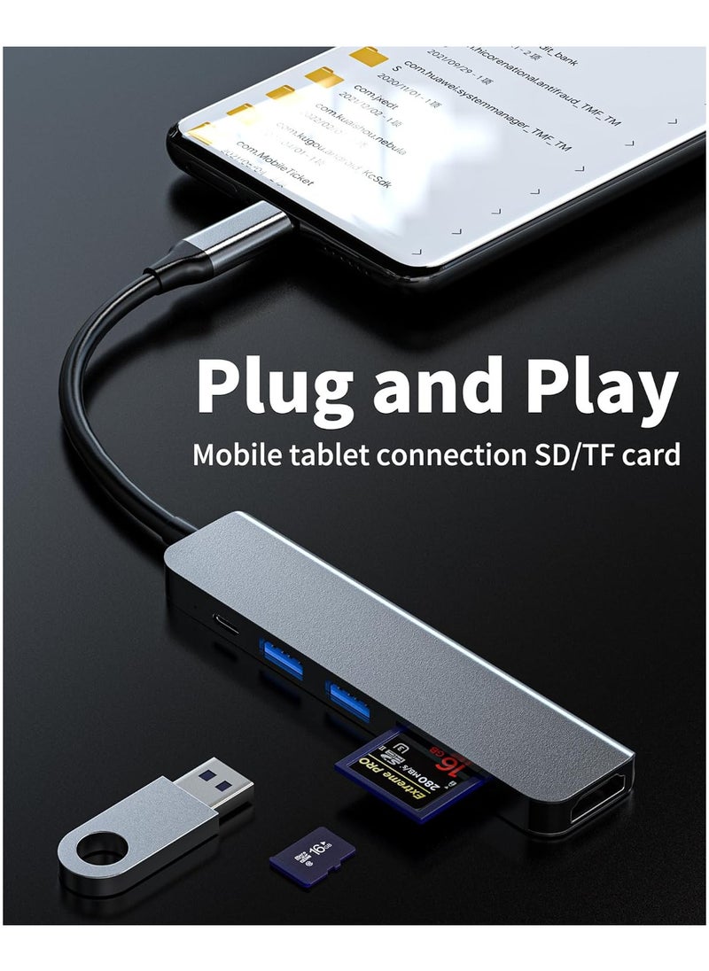 Generic - USB C Hub Adapter (6in1) HDMI TF SD Card Reader Type C Charger Port Dual USB Docking Station Thunderbolt Splitter Monitor Mouse Dongle for Apple iPhone15 Pro Max for iPad Macbook Multiport Accessories - Image 1