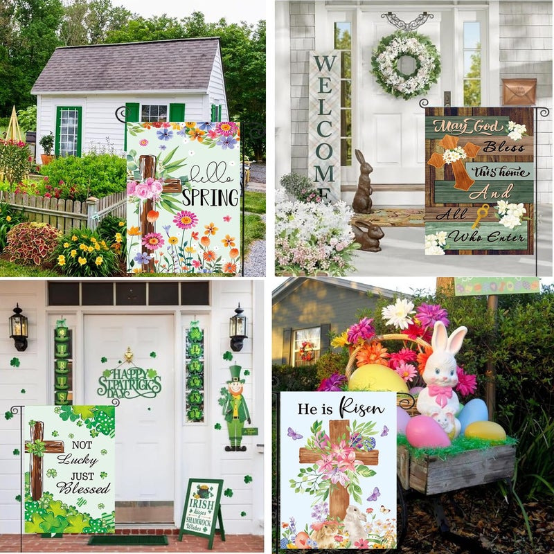 CDLong Christian Seasonal Garden Flags Set of 12 Double Sided 12 x 18 Inch Cross Yard Flags, Small Flags for Outside, Fall Winter Easter Christmas Outdoor Flags, Holiday Garden Flags for All Seasons ï»¿ - Image 5