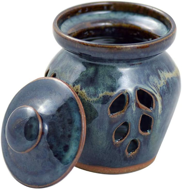 Modern Artisans American Made Stoneware Pottery Garlic Keeper Jar in Midnight Blue - Image 2