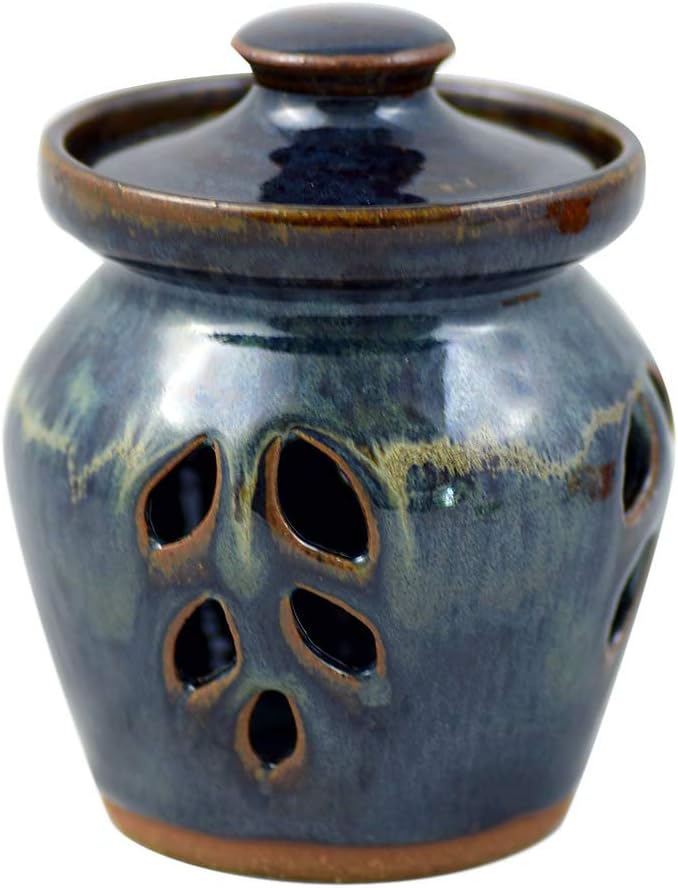 Modern Artisans American Made Stoneware Pottery Garlic Keeper Jar in Midnight Blue - Image 1