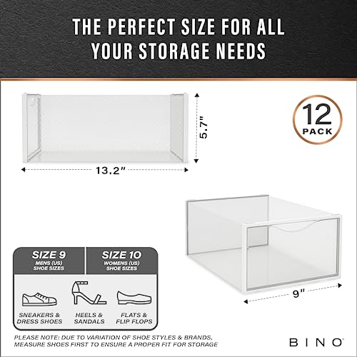 BINO 12-Pack Plastic Stackable Shoe Box Set - Clear | Foldable Shoe Storage Container | Sneaker Bins | Shoe Rack Box | Transparent | Portable Stacking Shoe Boxes Front Open - Image 3