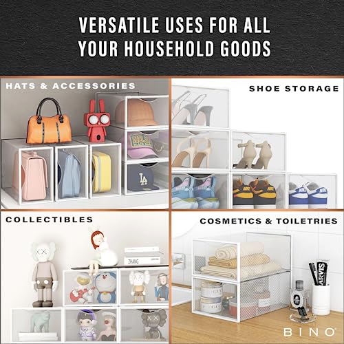 BINO 12-Pack Plastic Stackable Shoe Box Set - Clear | Foldable Shoe Storage Container | Sneaker Bins | Shoe Rack Box | Transparent | Portable Stacking Shoe Boxes Front Open - Image 5